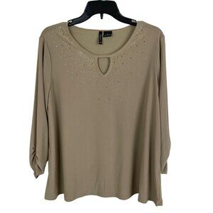 New Directions Women Beige Long Sleeve Blouse PL Polyester/Spandex